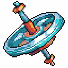 Obraz premium Retro pixel art gyroscope, vintage spinning toy vibrant colors, mechanical illustration