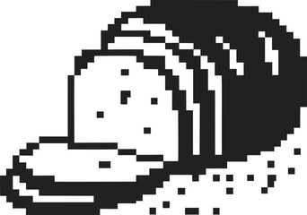 Fototapeta premium Pixel art bread slices digital loaf illustration in monochrome retro gaming style, pixelated design