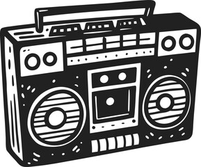 Fototapeta premium vintage boombox illustration retro music cassette player, 1980s portable stereo with speakers