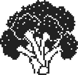 Obraz premium Black pixel art broccoli on white background, minimalist design