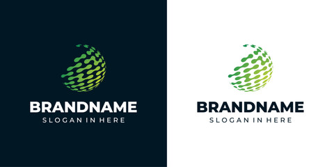 Green Tech Flow Globe Logo, Abstract green globe logo with flowing organic shapes
