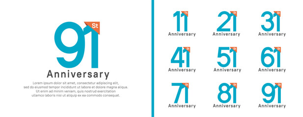 set of anniversary logo style. vector design blue color for celebration