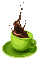 Green cup of tea or coffee isolated on a white background. Vector illustration