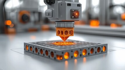Advanced 3D printing process showcasing a nozzle extruding molten material onto a grid