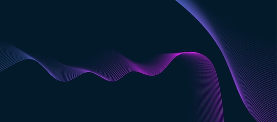 Dark abstract background with glowing wave lines. Modern purple blue gradient flowing wave lines. Futuristic technology.