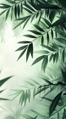 Soft green leaves flutter in a gentle breeze, evoking a serene natural scene. Vertical.