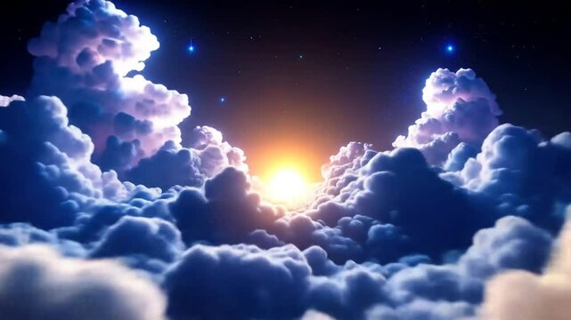 Celestial Dreamscape: Ethereal Clouds Bathed in Shimmering Light and Stardust