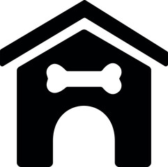 Solid dog house icon with bone—pet kennel silhouette