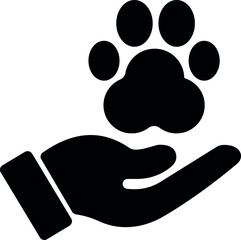 Hand holding paw icon—pet care and support symbol