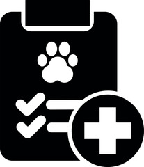 Pet health checklist icon—clipboard with paw-print and medical cross