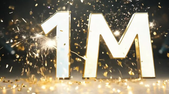 One million followers celebration with golden glitter and fireworks