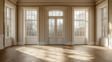 Bright and spacious room with large windows offering a serene view of nature