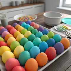 Pile or group of multi colored colourful foil wrapped chocolate easter eggs in pink