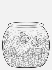 Doodle Fish Tank with Goldfish and Pebbles Coloring Page