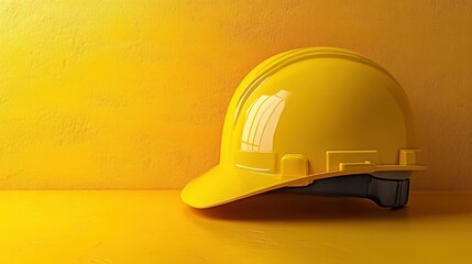 Yellow hard hat on yellow background for construction safety and industry use