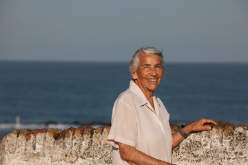 Active senior concept. Senior travel concept. Senior lifestyle. Senior woman tourist in Cartagena...