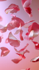 Obraz premium Wallpaper background of delicate pink and white rose petals floating in air