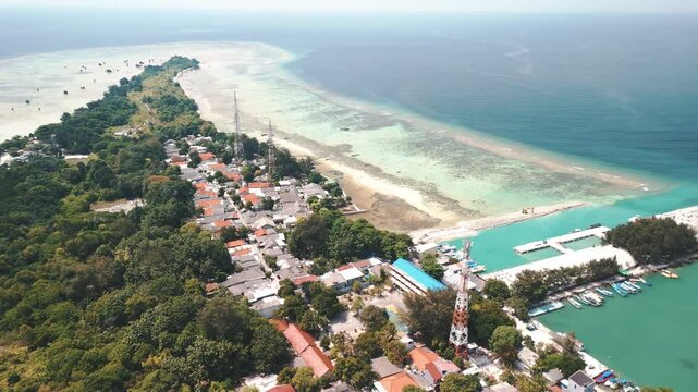 Aerial shot of Thousand Island, Indonesia Island of Pularu Pari