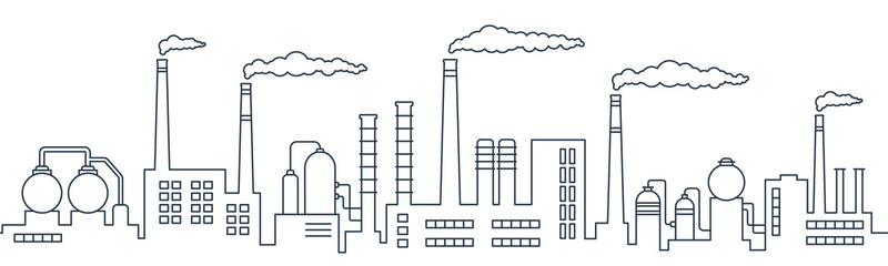 Industrial contour factory landscape. Pipes with smoke. Oil refinery.