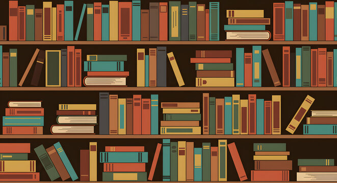 Extensive Collection of Books on Wooden Shelves A Visual Representation of Knowledge and Literature