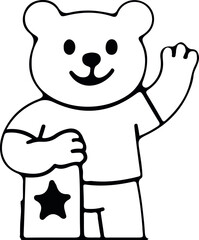 Cute brown teddy bear holding a heart cartoon illustration for children