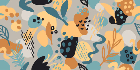 Hand drawn minimal bright abstract shapes pattern. Design for wall decoration, postcard, poster, brochure