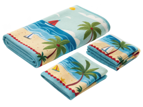 Folding towel set PNG summer towel PNG bath towel PNG travel towel PNG beach accessory PNG transparent background image