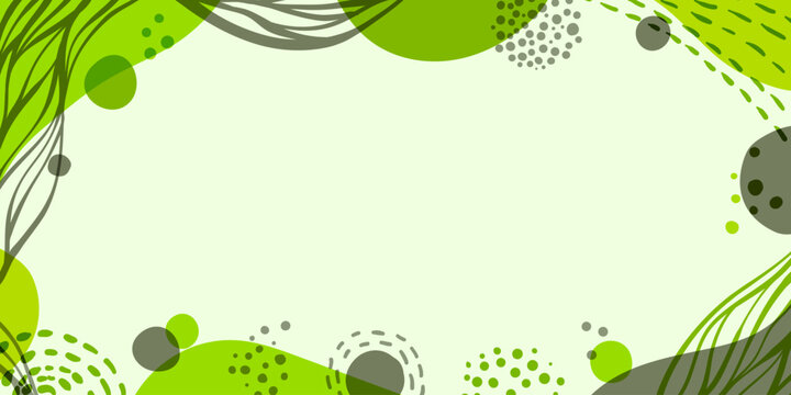 Abstract green stains with black lines Illustration for prints, wall art, cover, banner background. Simple abstract colorful background. Minimalist horizontal cover design template with copy space.