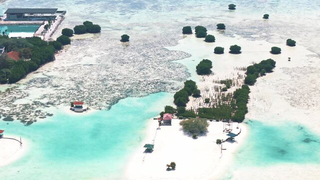Aerial shot of Thousand Island, Indonesia Island of Pularu Pari