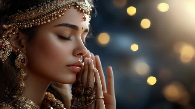 Joyful navratan video: sacred chant, durga blessing, seasonal devotion, divine presence, autumnal night, indian rite, goddess tribute, hindu worship, cultural essence, festive spirit