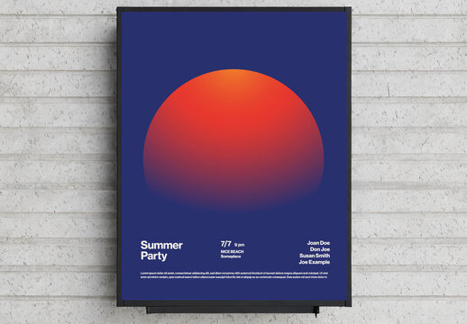 Summer Party Poster Template with Abstract Gradient Sunset
