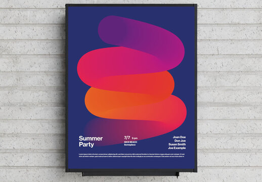 Summer Party Poster Template with 3D Abstract Spiral