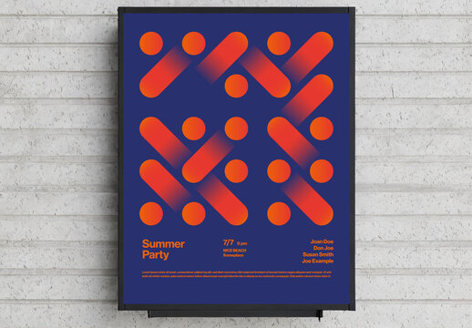 Summer Party Poster Template with Orange Gradients and Blue Background