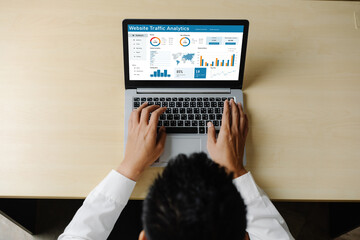 Computer software for website traffic analytics data on computer screen. Concept of SEO search...