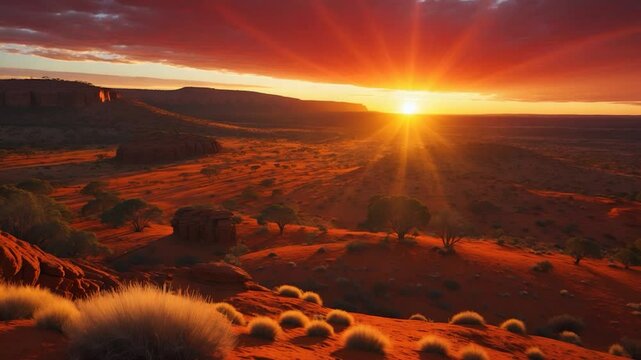 Sunset rays in a Conservation Reserve. Outback scenery nearby.