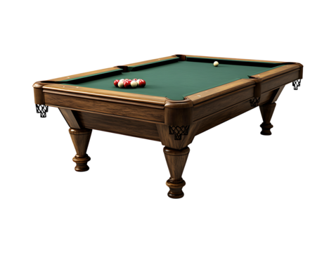 Classic wooden pool table isolated on transparent background