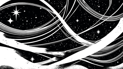 Celestial abstract background in engraved vintage sky pattern