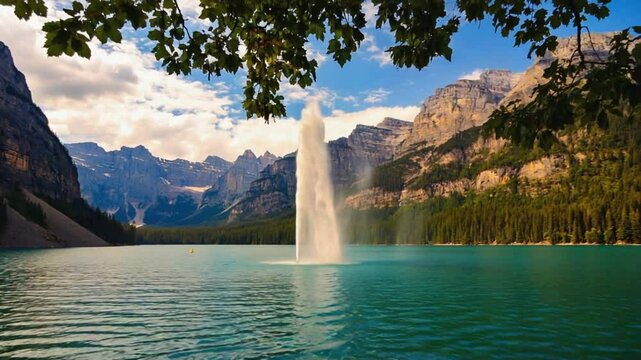 Water jet in lake.