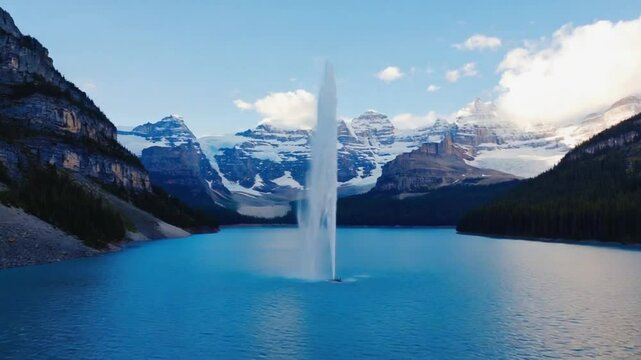 Water jet in lake.