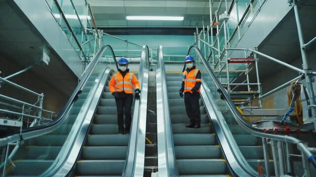 Repairing an escalator.