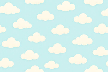A whimsical pattern of soft, fluffy clouds against a serene blue sky, perfect for backgrounds in design projects, children's themes, or creative artwork.