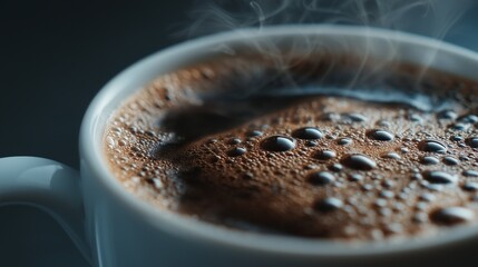 Steaming cup of rich coffee with aroma rising, invigorating start to day