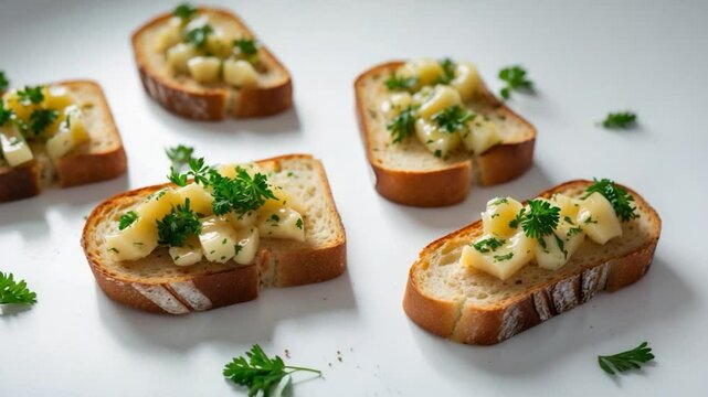 Herb-infused delicious garlic bread slices isolated on a background.