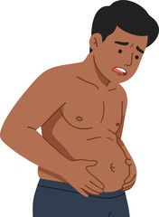 Man Experiencing Stomach Pain and Discomfort Holding His Abdomen in Illustration Style Health Concept 
