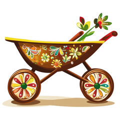  Decorative Flower Cart, Botanical Themed Wagon, Artistic Garden Barrow, Whimsical Planter Wagon, Floral Patterned Cart