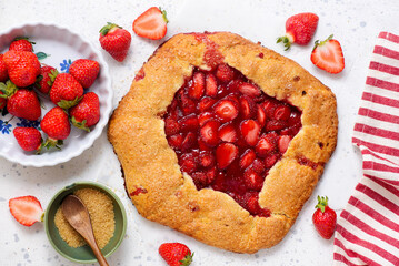 Strawberry Galette.top veiw.selective focus