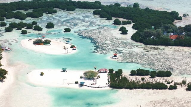 Aerial shot of Thousand Island, Indonesia Island of Pularu Pari