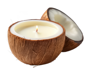 Tropical coconut candle PNG scented candle PNG tropical aroma PNG home decor PNG coconut fragrance PNG relaxation accessory PNG transparent background image