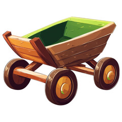 Old Wooden Cart, Rustic Farm Wagon, Vintage Handcart, Green Interior Cart, Countryside Transport