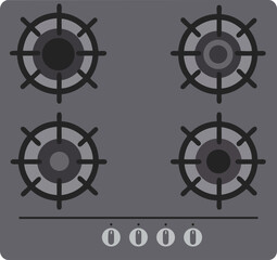 Obraz premium Gas stove with four burners and control knobs modern kitchen appliance vector illustration 